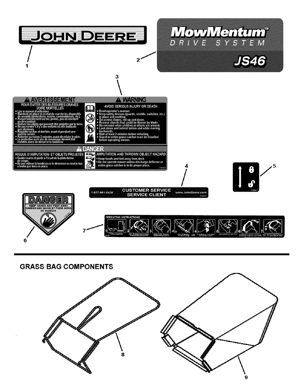 Group, Decal, Deere Js46fc Diagram and Parts List for 7800643-LP7800643-JS46FC 2010 Briggs and Stratton Lawn Mower